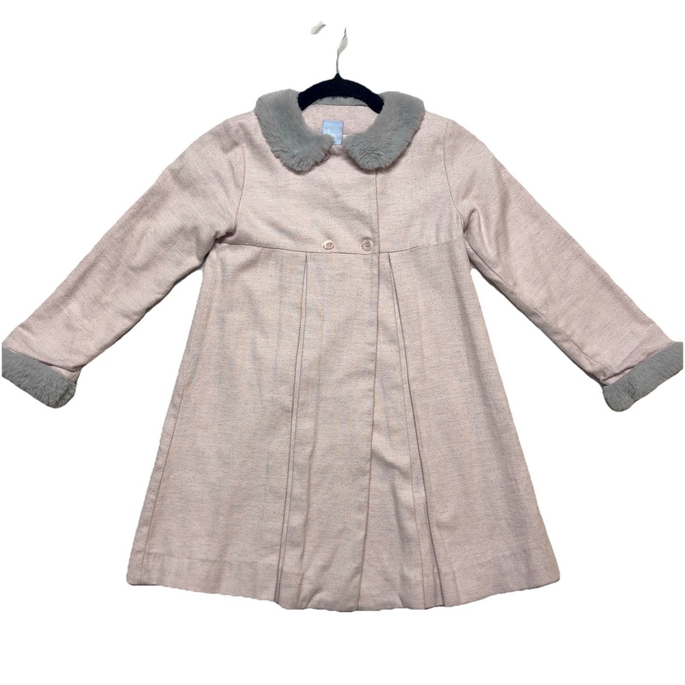 Bella Bliss Dress Coat Girl's Size 7 Knee Length Pink Retro Preppy Faux Fur Trim